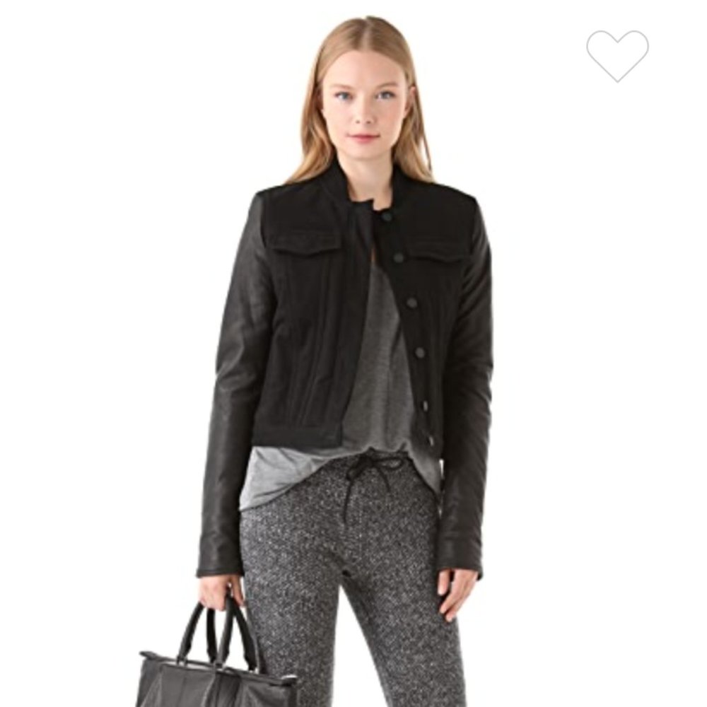 T by Alexander Wang bomber leather sleeve jacket - Picture 4 of 12